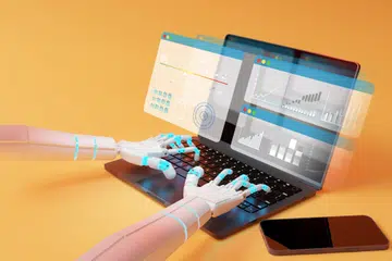 Image shows an AI robotic arm helping businesses to generate sustainable profit growth.