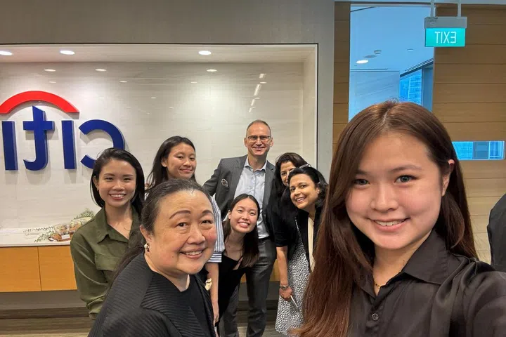 Ms Constanz Wee (far right), an accountancy undergraduate at the Singapore Institute of Technology, spoke to the leadership of Citi in September 2024 about her Stem journey with non-profit United Women Singapore.