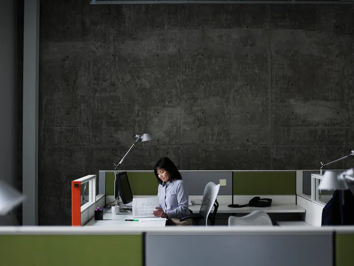 Businesswoman working at workstation
