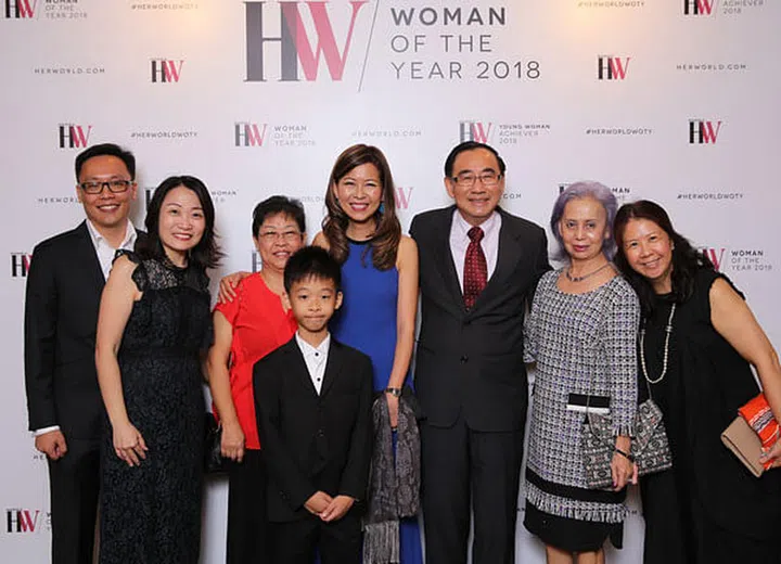 Ng Ling Ling with friends and family at Her World Woman of the Year 2018