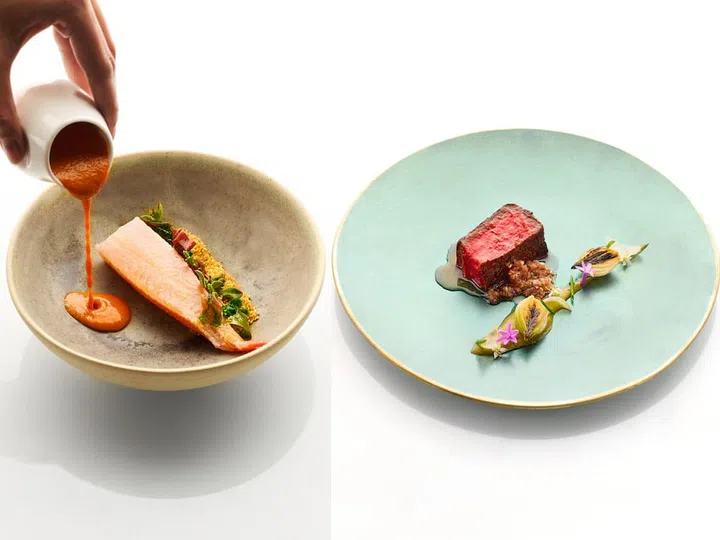 (Left to right) Moqueca, a dish made from kinki and picaña, wagyu with chimichurri. (Photos: Araya)