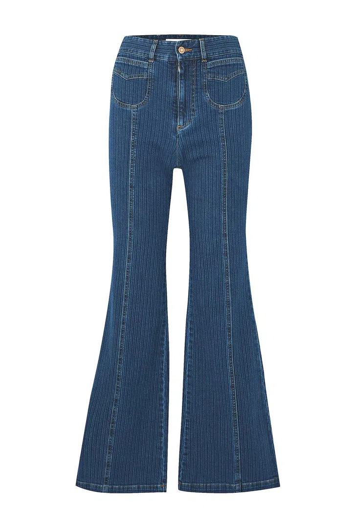 FLARED STRIPE DENIM W/ FRONT SEAM, MATERIAL: 98% COTTON ; 2% LYOCELL