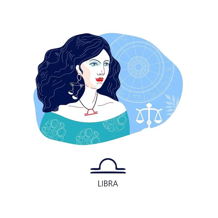 Zodiac sign Libra. The symbol of the astrological horoscope. Vector illustration. Portrait of a girl.