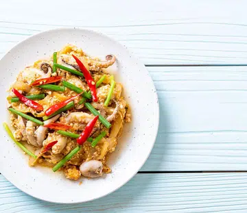 Salted egg octopus dish