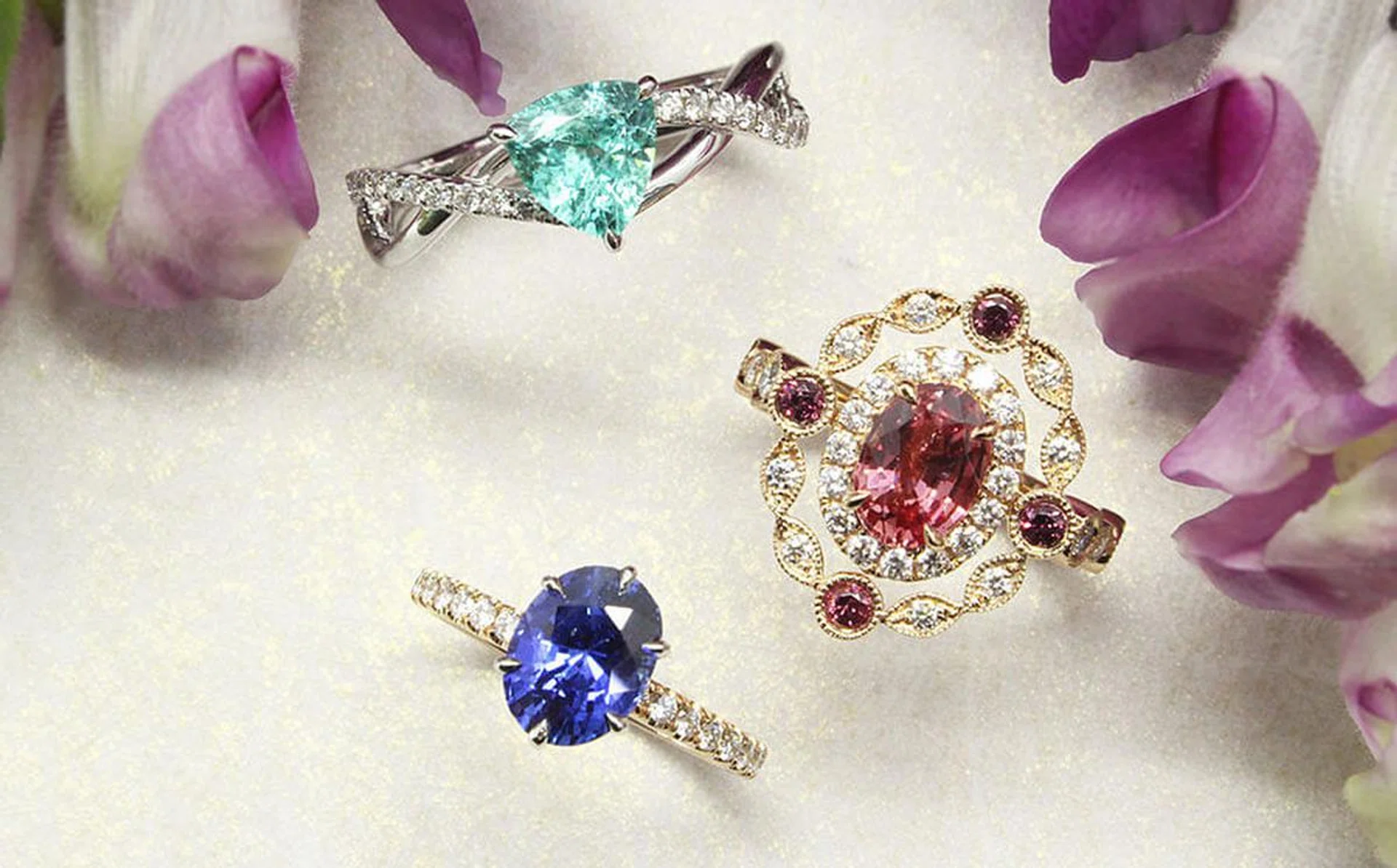 Customise your own engagement ring with a gorgeous coloured gem