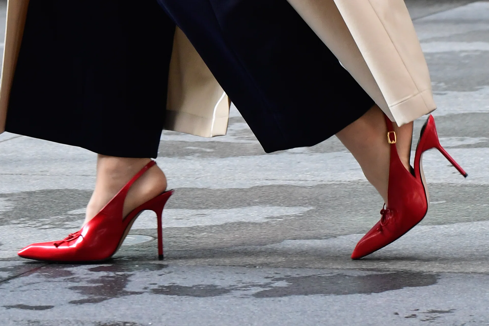 NEW YORK, NEW YORK - JULY 25: Meryl Streep, shoe detail, is seen filming scenes for "The Devil Wears Prada 2" on July 25, 2025 in New York City. (Photo by Raymond Hall/GC Images)