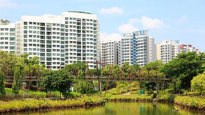 Singapore-27 JUL 2019: Singapore Punggol water way park landscape bridge