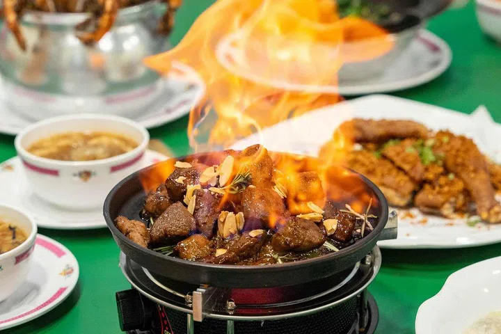 Flambe Angus Beef With Whisky at Hey Kee HK Seafood.