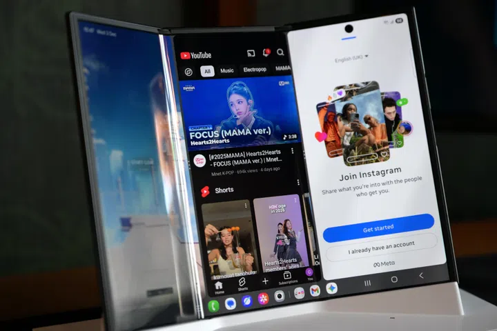 The Samsung Galaxy Z TriFold photographed on Dec 3, 2025.