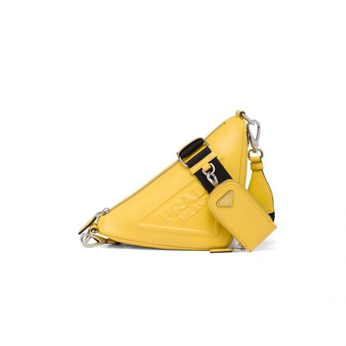 PRADA イエローメッセンジャーバッグ Prada Yellow Raffia Triangle Logo Crossbody Bag | Yoogi's Closet