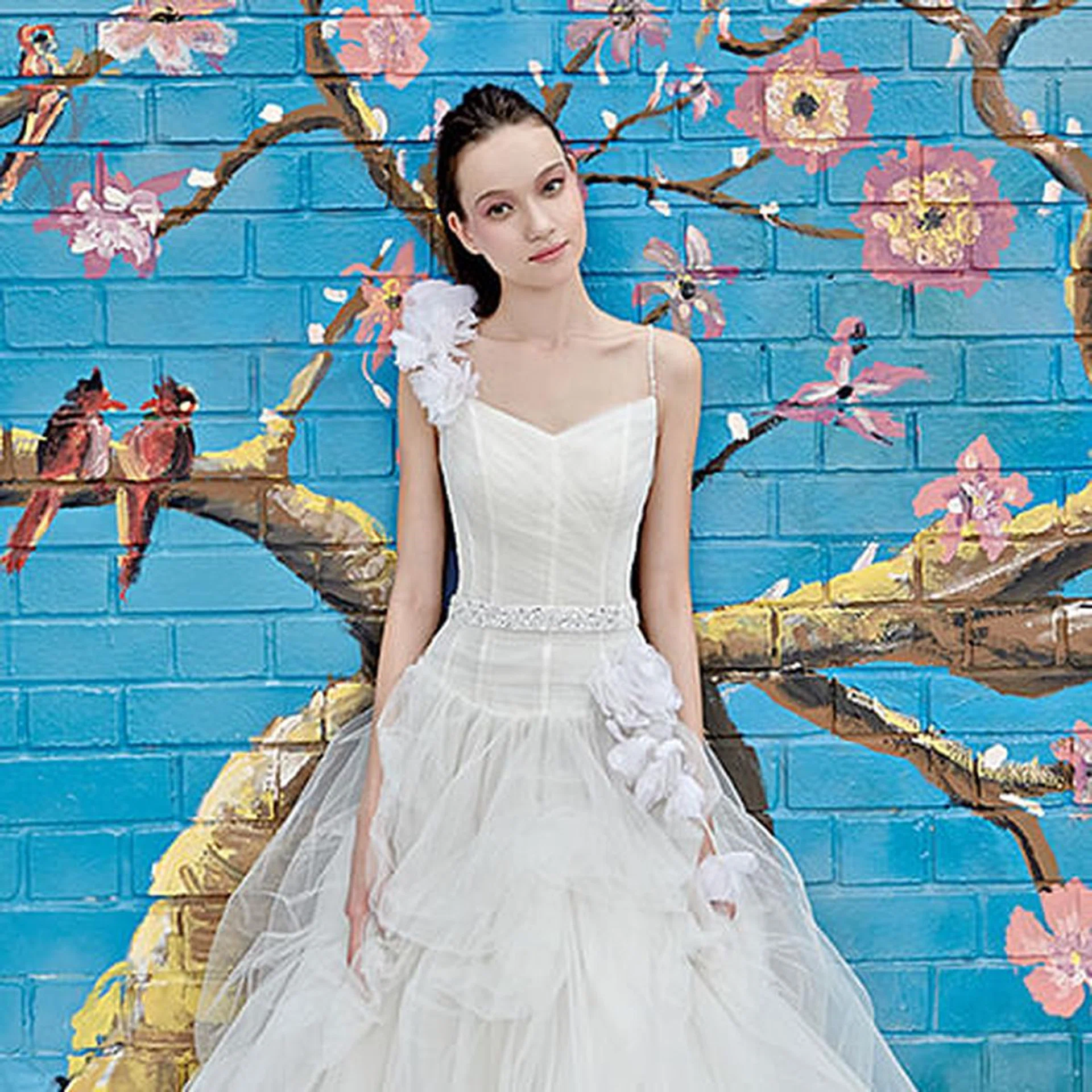 my dream wedding tulle ballgown with floral strap and swarovski crystal belt new