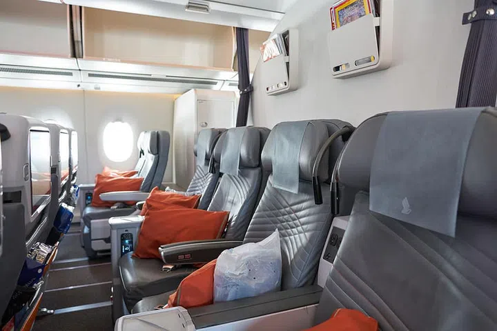 HONG KONG, CHINA - CIRCA APRIL, 2019: interior shot of Singapore Airlines Airbus A350.