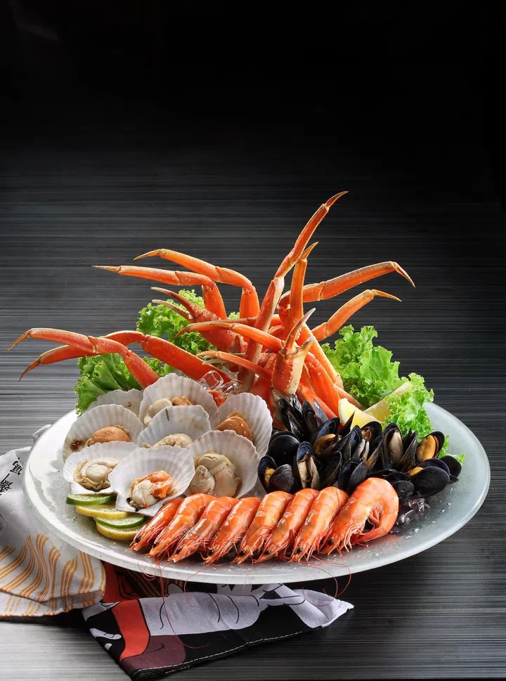 The Japanese buffet includes seafood.