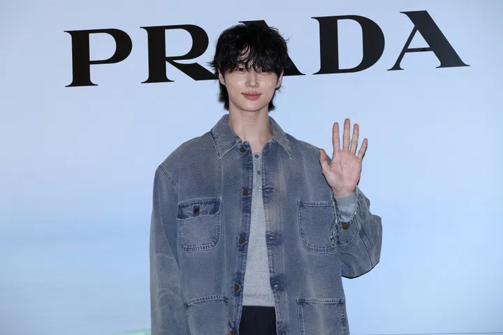 SEOUL, SOUTH KOREA - JUNE 05: Prada brand ambassador, actor Byeon Woo-Seok poses for a photocall for PRADA pop-up store opening at The Hyundai Seoul on June 05, 2025 in Seoul, South Korea. (Photo by Han Myung-Gu/WireImage)
