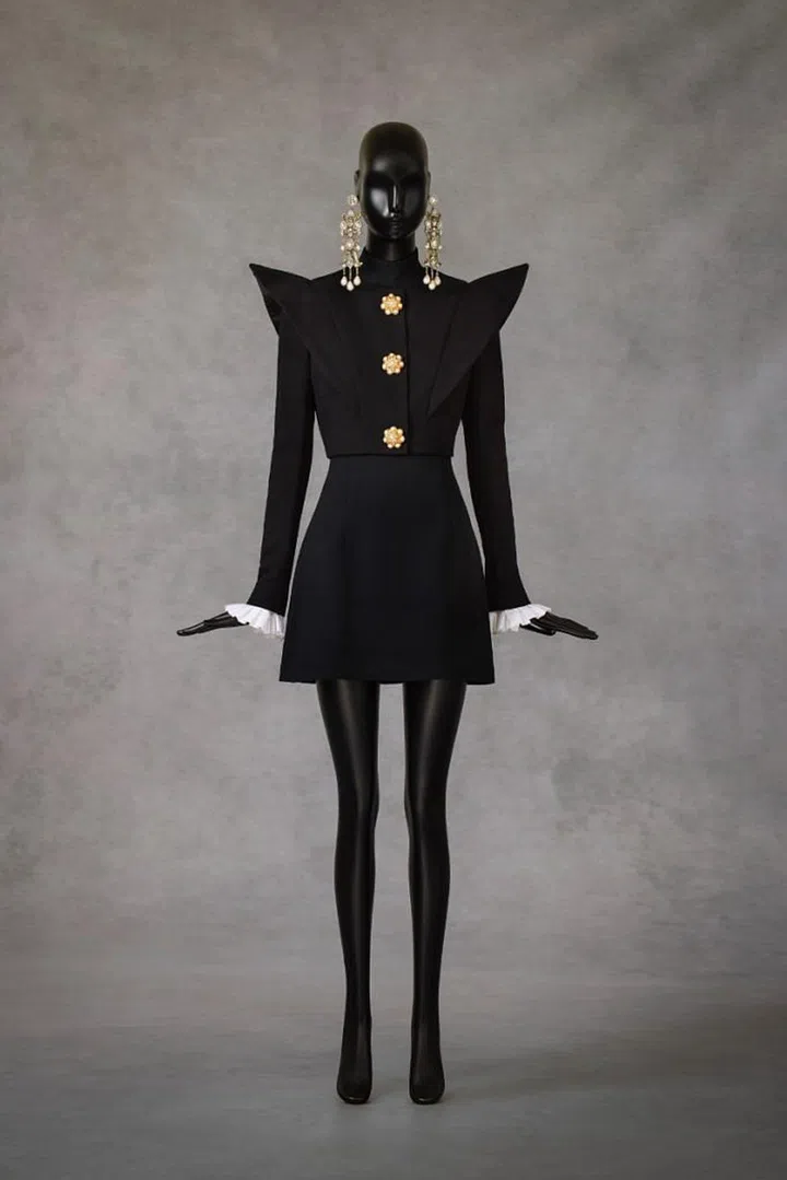 The autumn/winter ’21 look donned by Lily Collins in season three of Emily in Paris. Photo: Courtesy of Asian Civilisations Museum, photographed by Lenne Chai
