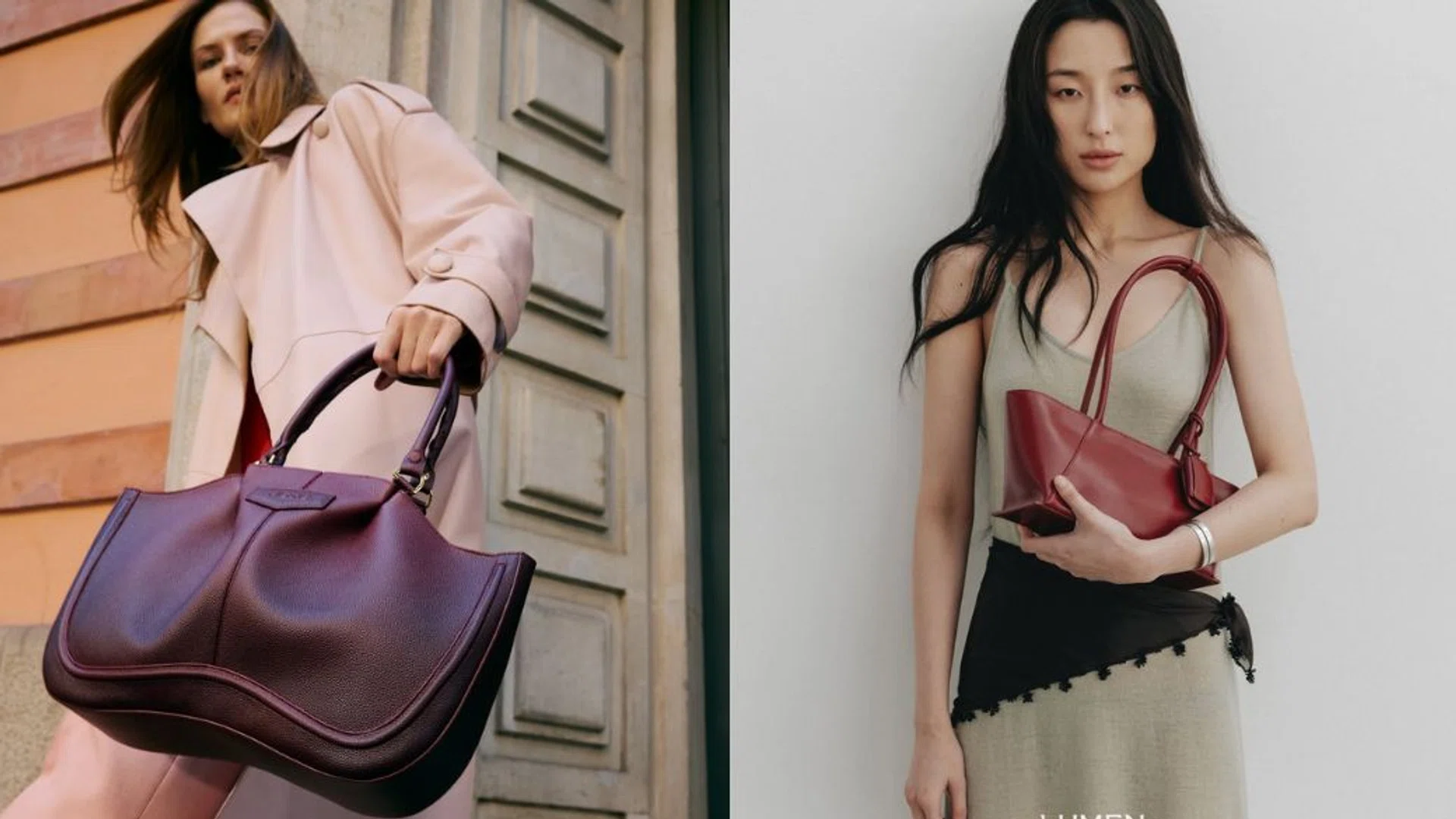 A selection of contemporary niche handbags in neutral and colourful styles from emerging designer brands like Mieti Studio and Atelier de Lumen