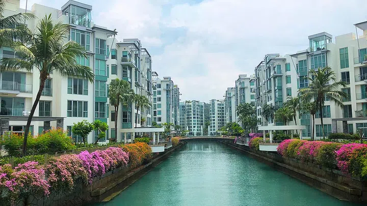 Modern Looking luxury residential apartment/ condominium on both sides of river in Singapore