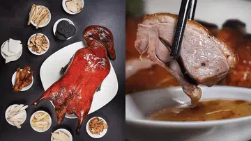 Roast duck served with crispy skin and sliced meat on a plate, typically found at restaurants and hawker stalls in Singapor