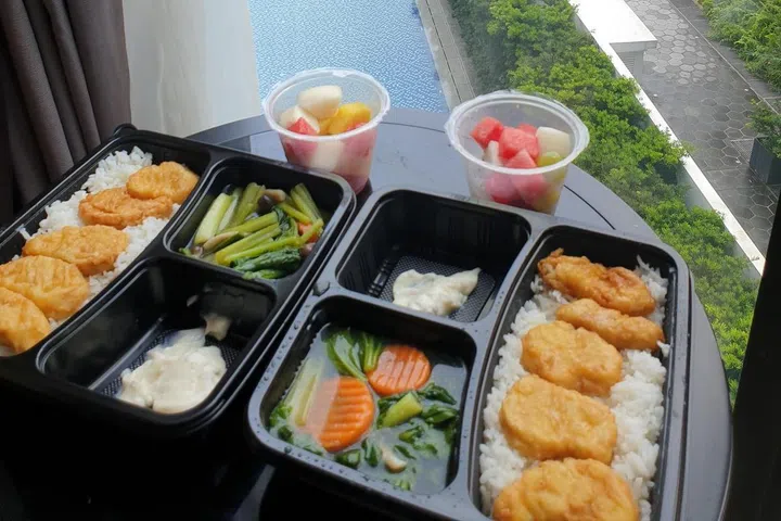 One of our “prison” meals, which we eat while overlooking an unused pool. ST PHOTO: VENESSA LEE