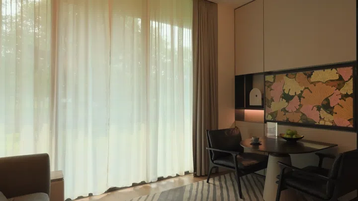 The Frame Pro & Mini LED TVs serve as central displays and control hubs for room settings in the Samsung rooms at Fraser Residence River Promenade.