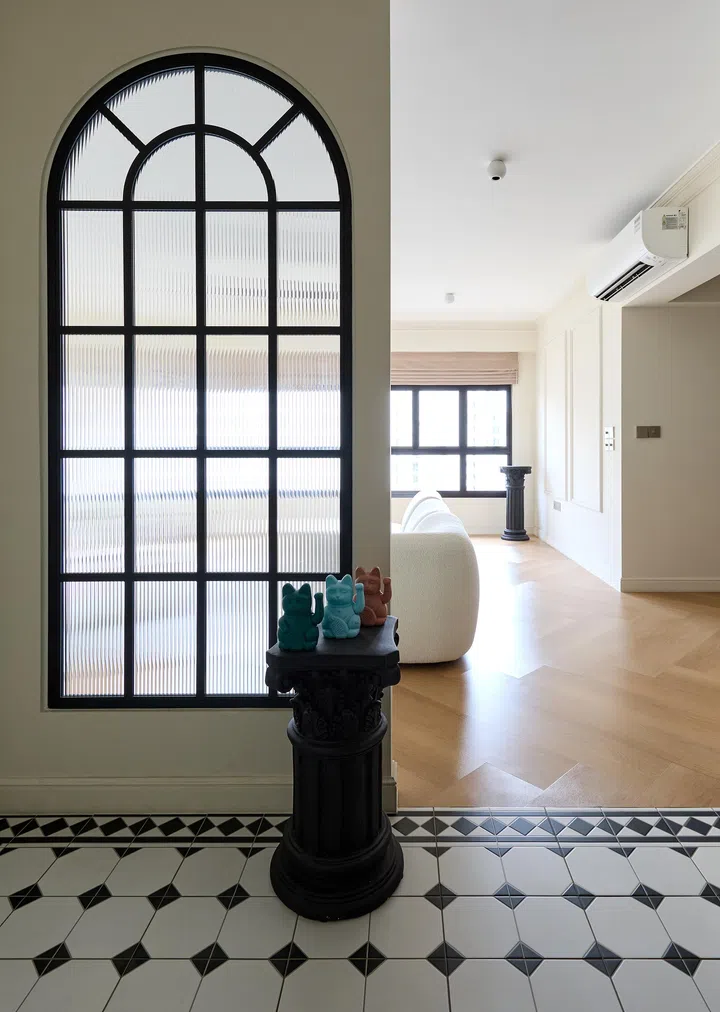 The foyer leading to the living room.