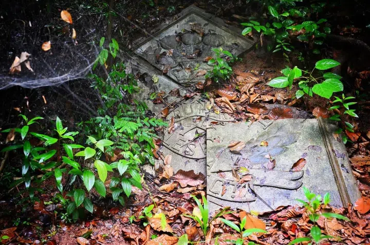 Four square concrete panels that collectively form the Middlesex Regiment’s insignia, seen on March 8 at Gillman Barracks.