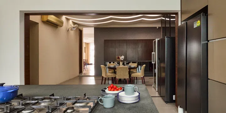 Sliding doors spanning the width of the kitchen were removed to accommodate Alec's late mother while was she poorly and wheelchair-bound. Safety bars were also added around the house.