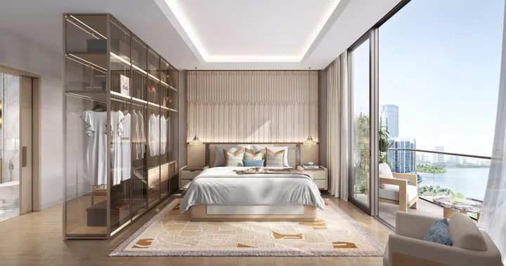 Master bedroom in the upcoming Rixos Al Reem Residences in Abu Dhabi, UAE (completion in 2029).