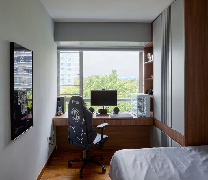 Son's bedroom in a 3 plus 1 bedroom apartment in Waterfront Key condominium along Bedok Reservoir Road.