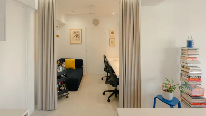 Home office in architect Carnation Kng and her Portuguese husband, Lourenço Vaz Pinto’s 4-room resale HDB at Dawson Road.