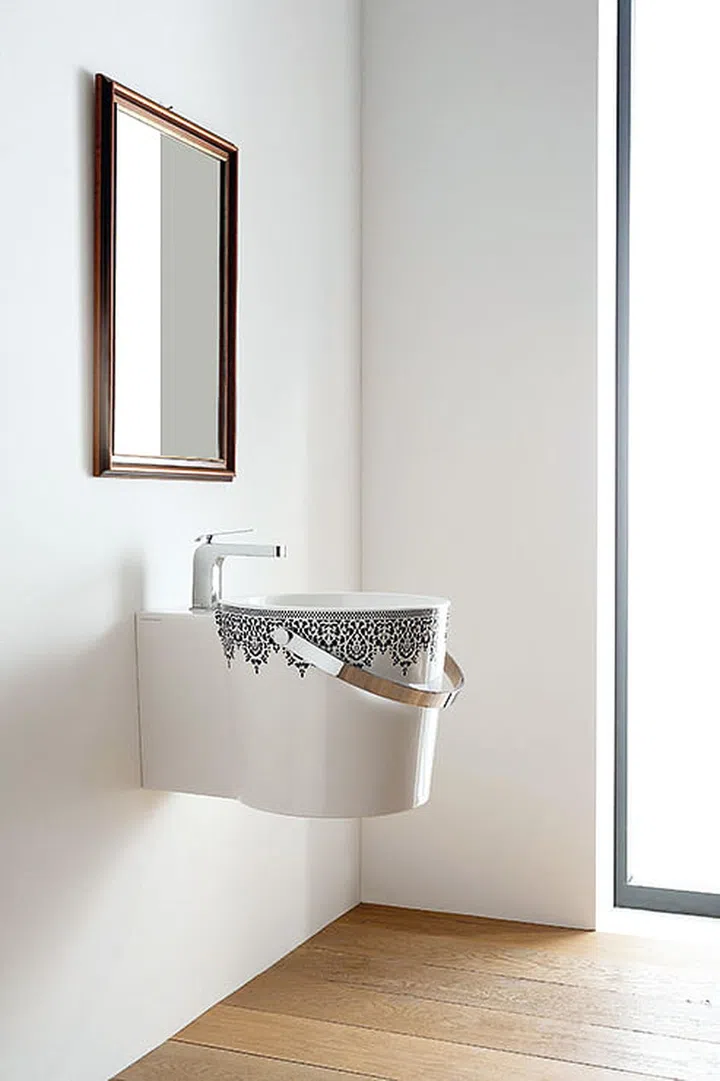 Wall-hung Bucket Basin by Italian brand Scarabeo, designed by Giovanna Talocci