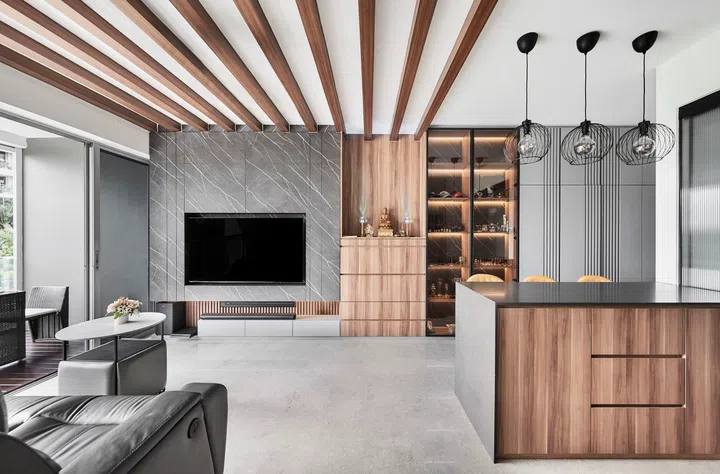 Living room in a 3 plus 1 bedroom apartment in Waterfront Key condominium along Bedok Reservoir Road.