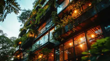 Beautiful view of the facade of a modern apartment building in Hong Kong