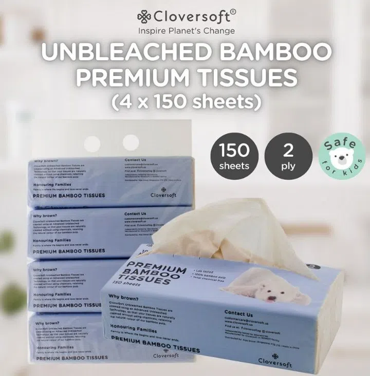 Cloversoft Plant-Based Unbleached Bamboo Facial Tissues (8 for $12.60)