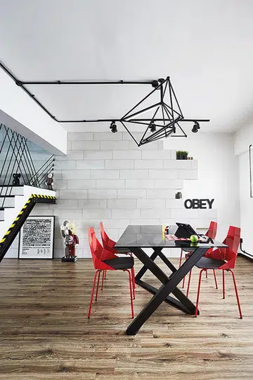 geometric, dining room, interior design, room decor, hanging pieces