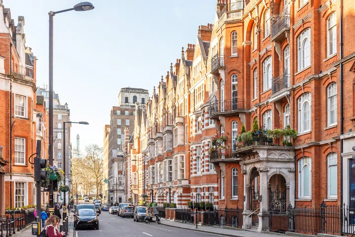 Classic red brick building in Mayfair, London
