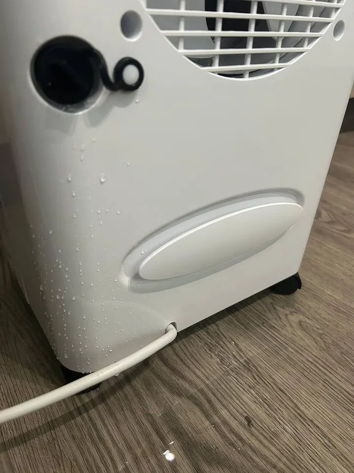 Leaking from the water tank of the Mistral 10L Dehumidifier.