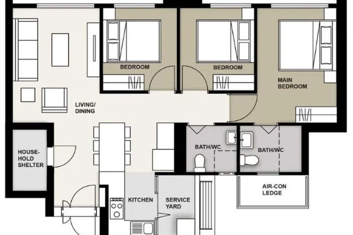 Bayshore Palms HDB BTO 4-room floor plan.