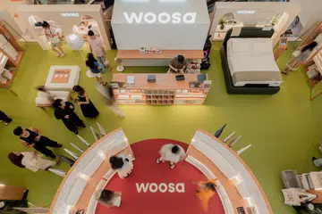 Aerial view of the Woosa The Sleep Edit pop-up store at Level 4 The Clementi Mall.
