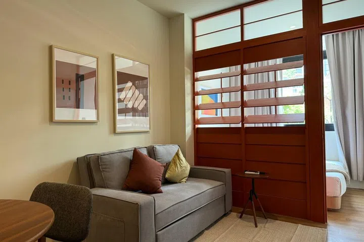 My living "room" within my 1-bedroom suite in Alma House New Bahru.