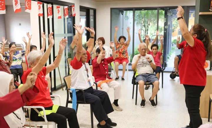 Seniors taking part in an activity at Harmony Village @ Bukit Batok.