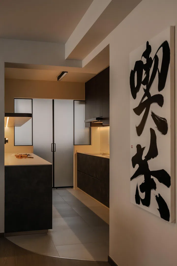 Wet kitchen in a 5-room HDB BTO at Tampines Street 96 (1,216 sq ft), designed by Inizio Atelier.