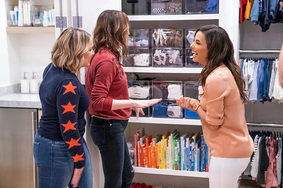 GET ORGANIZED WITH THE HOME EDIT (L to R) JOANNA TEPLIN, CLEA SHEARER, and EVA LONGORIA in episode 104 of GET ORGANIZED WITH THE HOME EDIT Cr. CHRISTOPHER PATEY/NETFLIX © 2020