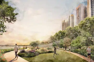An illustration of housing along Woodlands waterfront that was created with the assistance of artificial intelligence.
