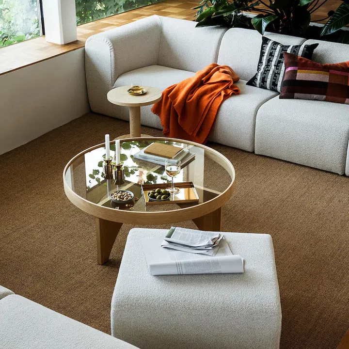 IKEA STOCKHOLM 2025 Round Oak Veneer, Glass Coffee Table by Ola Wihlborg, $399