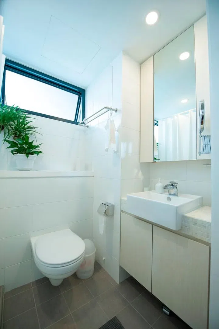 Bathroom interiors were kept white