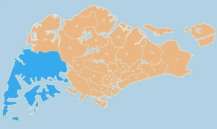 Illustrated map showing District 22 - Jurong, Boon Lay, Tuas in Singapore.