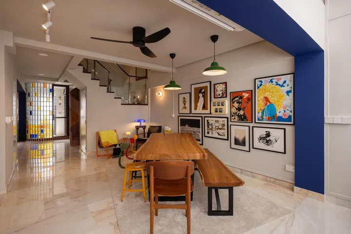 The homeowners retained the original marble flooring.