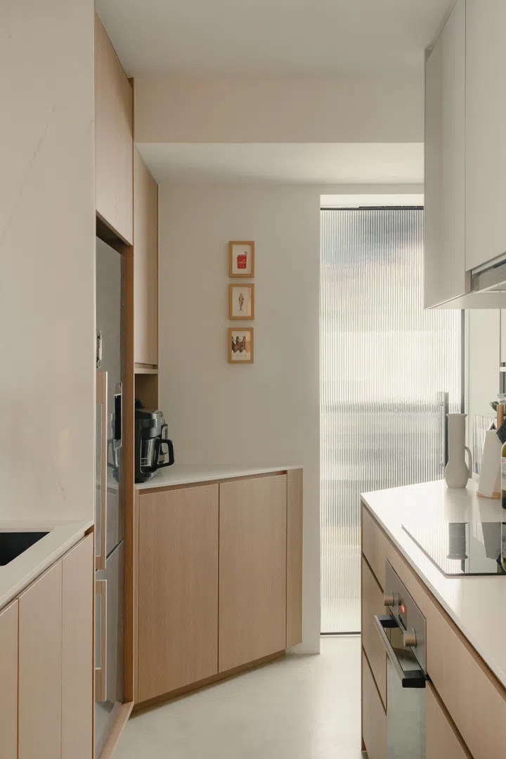 Kitchen in architect Carnation Kng and her Portuguese husband, Lourenço Vaz Pinto’s 4-room resale HDB at Dawson Road.