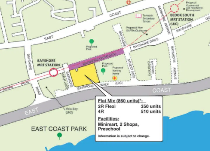 The Bedok Bayshore October 2026 BTO plot sits right along Bayshore Drive and Bayshore Walk, placing the station just a brief walk from your doorstep.